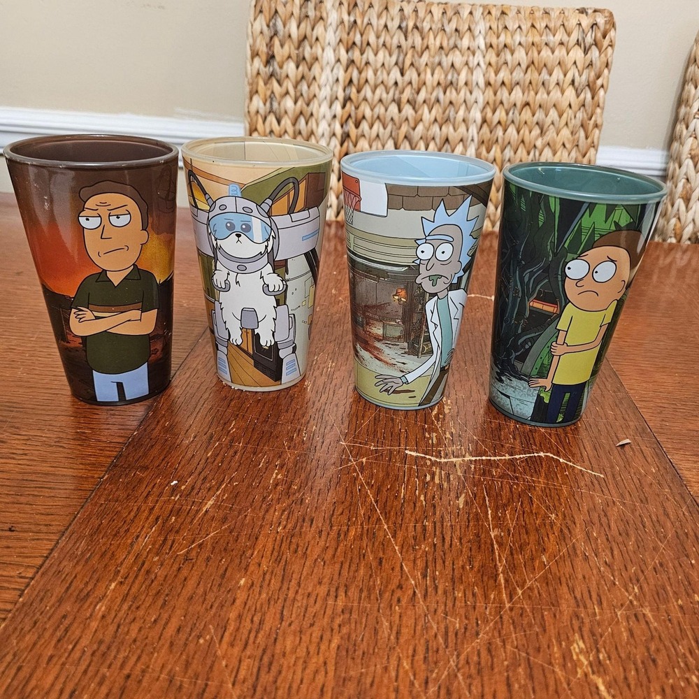 Just Funky Rick And Morty Plastic Tumblers Set Of 4 Cartoon Glasses Multicolor